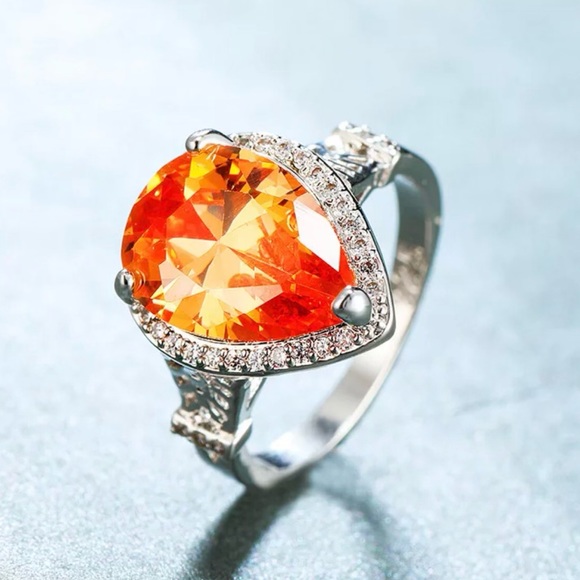 ✨Pear Cut Orange Fire Engagement Ring✨ - Picture 2 of 4
